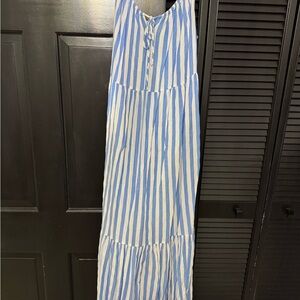 Blue and White Striped Maxi Dress